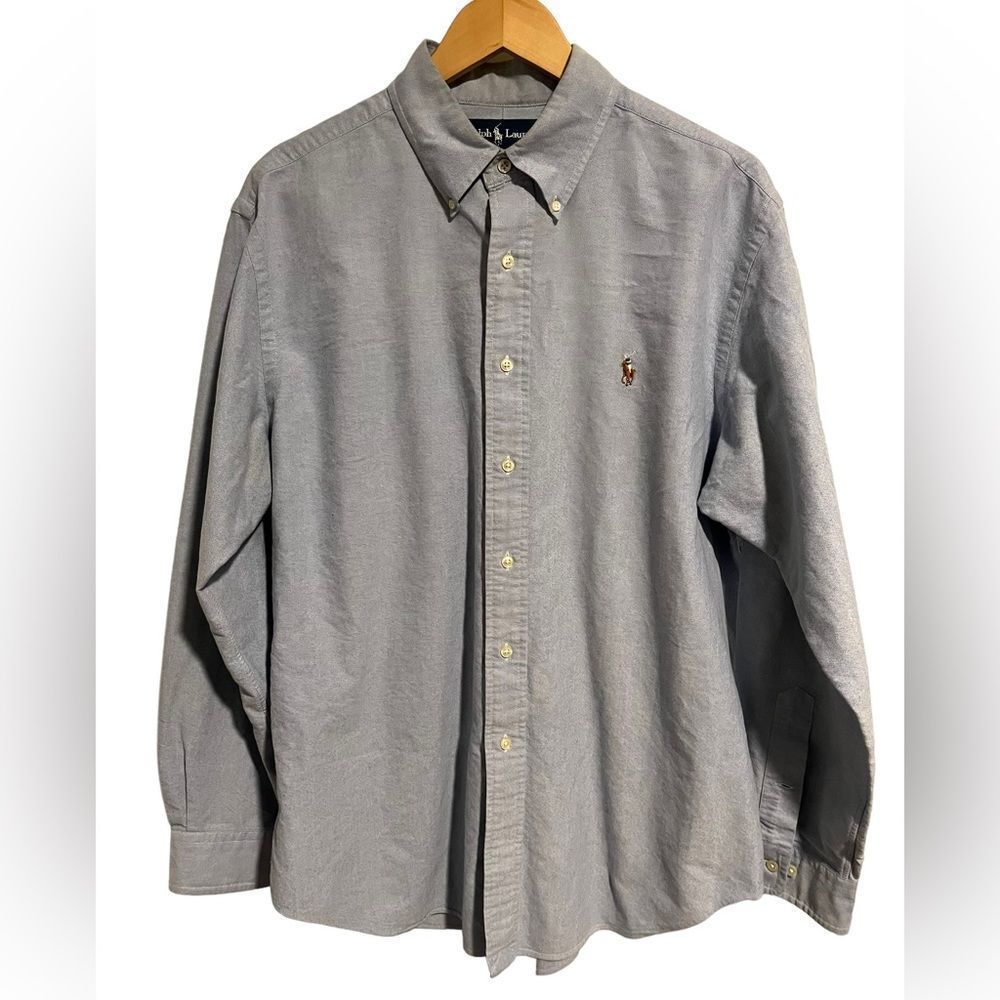 RALPH LAUREN Mens Light Blue Long Sleeve Button Down Shirt, Mens Size Large